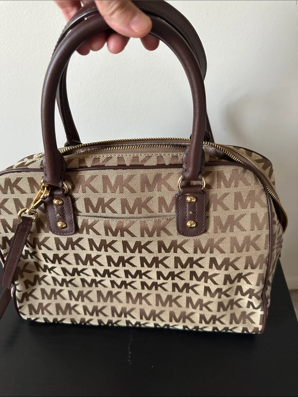 Michael Kors Beige & Brown MK Logo Satchel